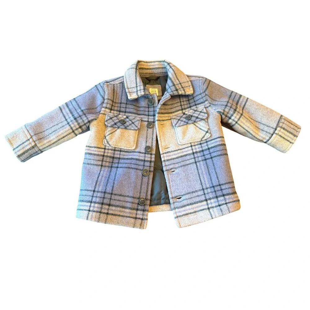Baby Gap Plaid Wool Blend‎ Shacket Blue Cream 12-18 Months 732913-00-1